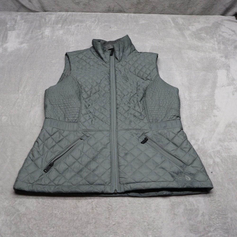 North Face Vest Women Medium Gray Luna Insulated Quilted Full Zip Outdoor Hiking